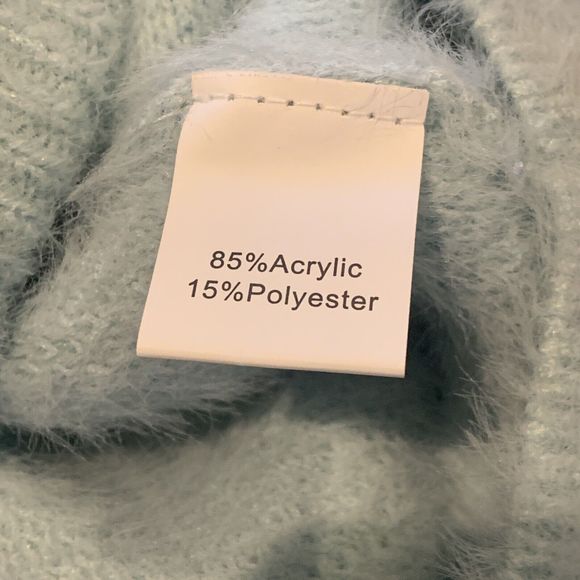 Miss Sparkling Fuzzy Yin-Yang 90's Vibe Turquoise Sweater Size L Crew Neck SOFT - Picture 7 of 9